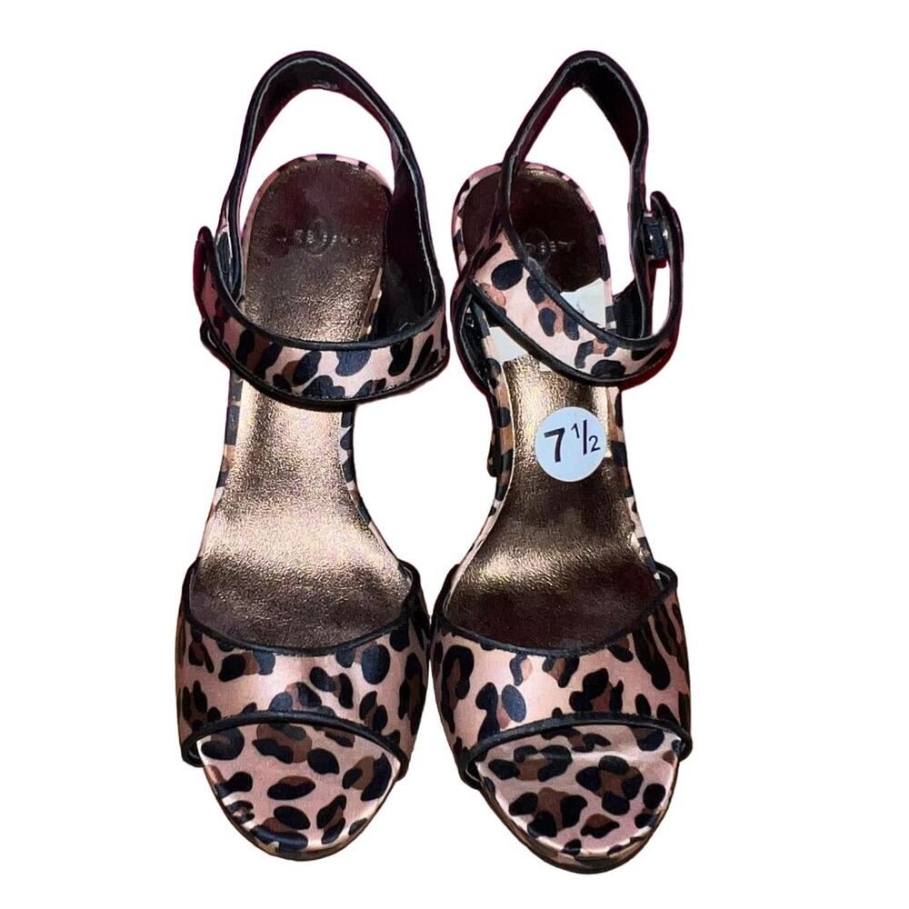 2/$40 Joe Leopard Print Fabric Open Toe Sandal Mary Jane Womens 7.5M